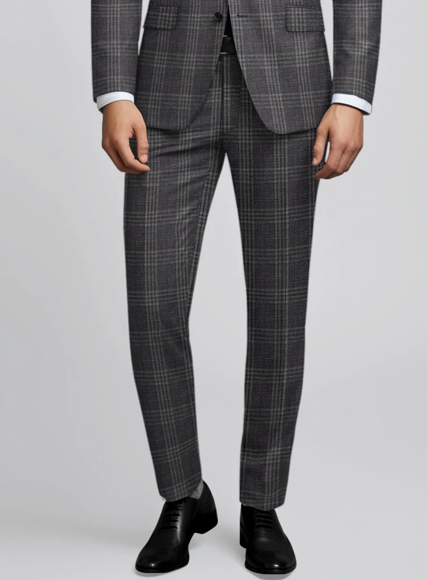 Noble Gray Check Wool Silk Linen Pants