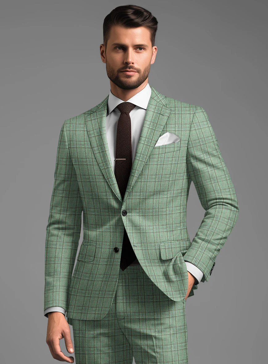 Noble Green Check Wool Silk Linen Jacket - Image 2