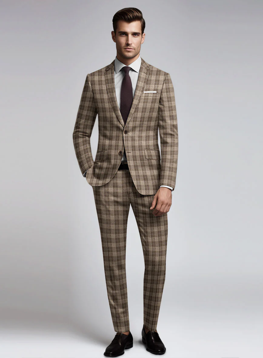Noble Hugo Brown Wool Silk Linen Suit