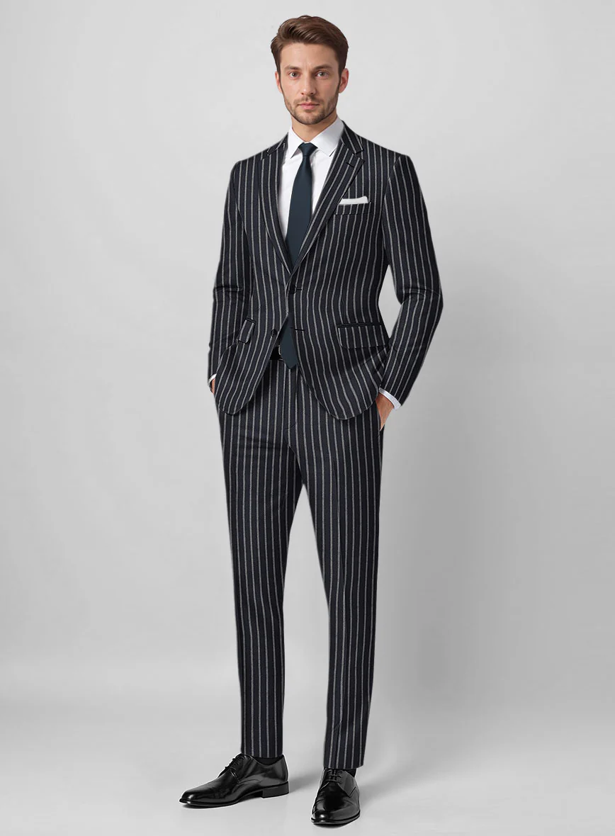 Noble Imelda Blue Stripe Cotton Silk Linen Suit
