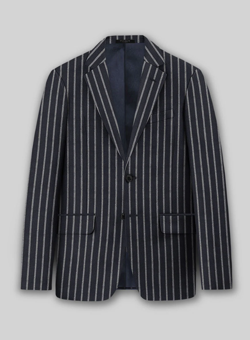Noble Imelda Blue Stripe Cotton Silk Linen Suit - Image 3