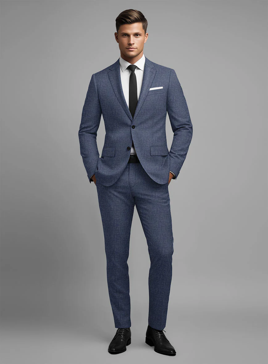 Noble Indigo Blue Wool Silk Linen Suit