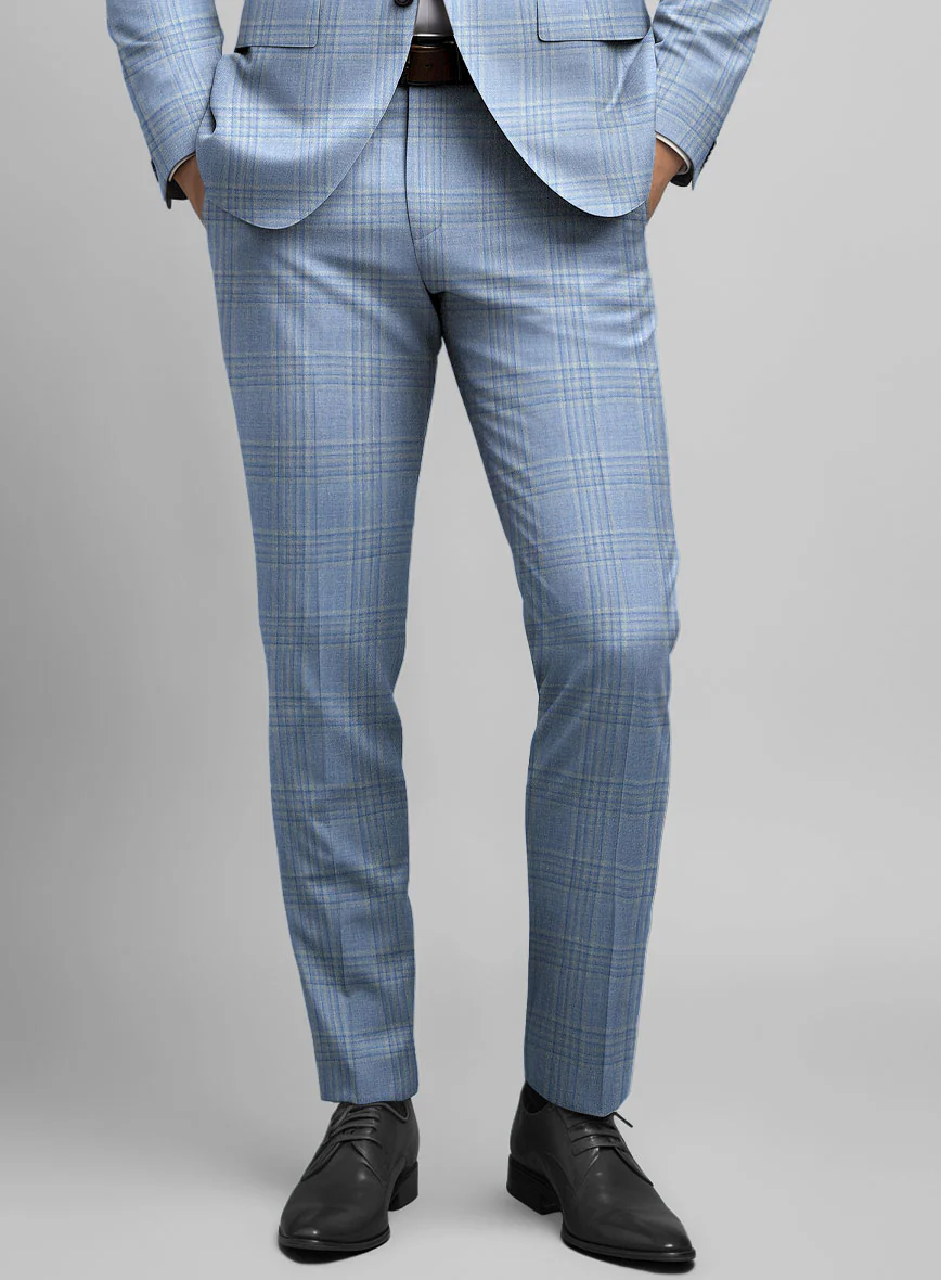 Noble Light Blue Wool Silk Linen Pants