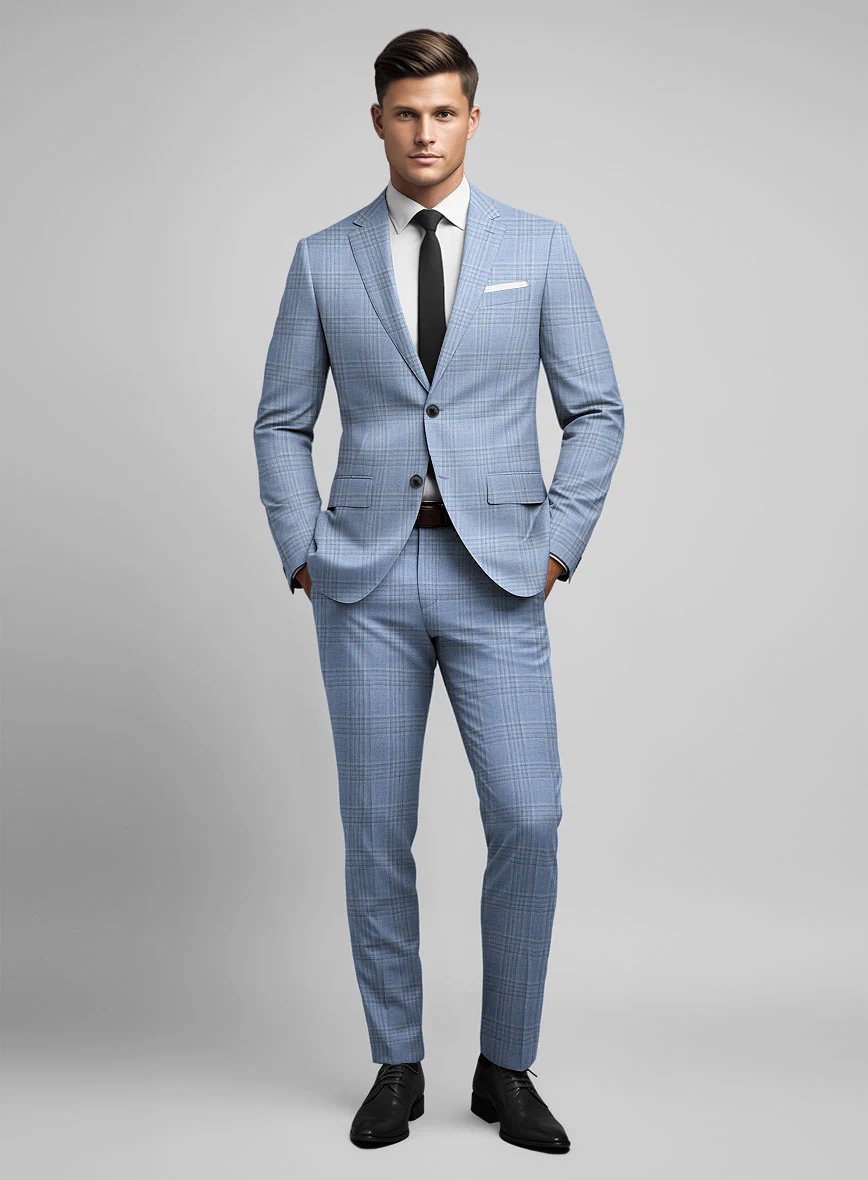 Noble Light Blue Wool Silk Linen Suit
