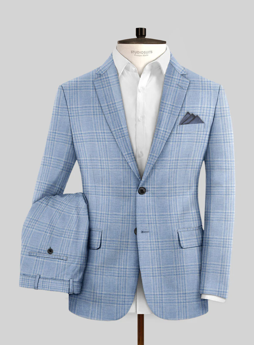 Noble Light Blue Wool Silk Linen Suit - Image 2