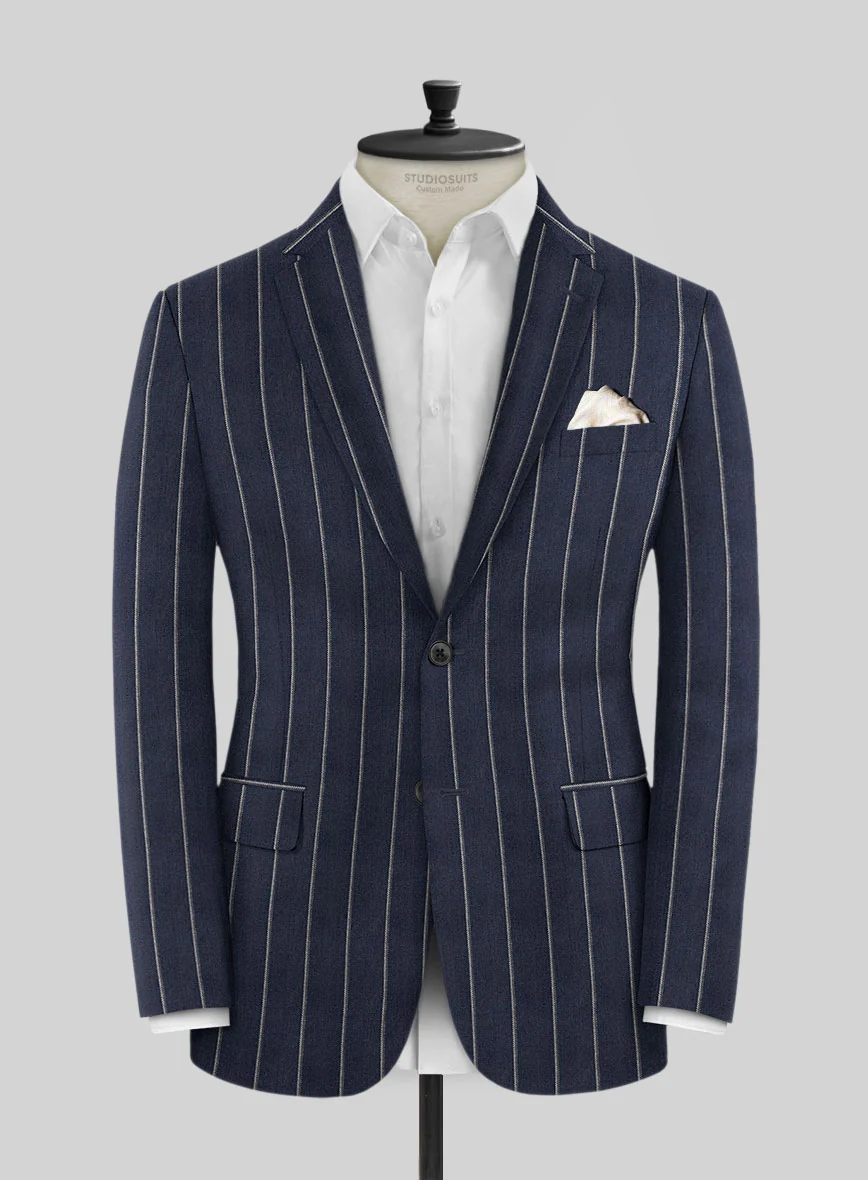 Noble Loredana Blue Stripe Cotton Silk Linen Jacket