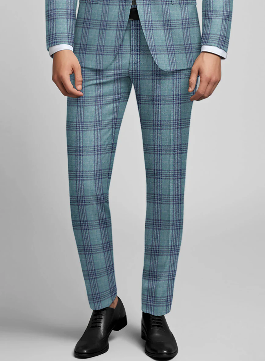 Noble Manuelita Blue Wool Silk Linen Pants
