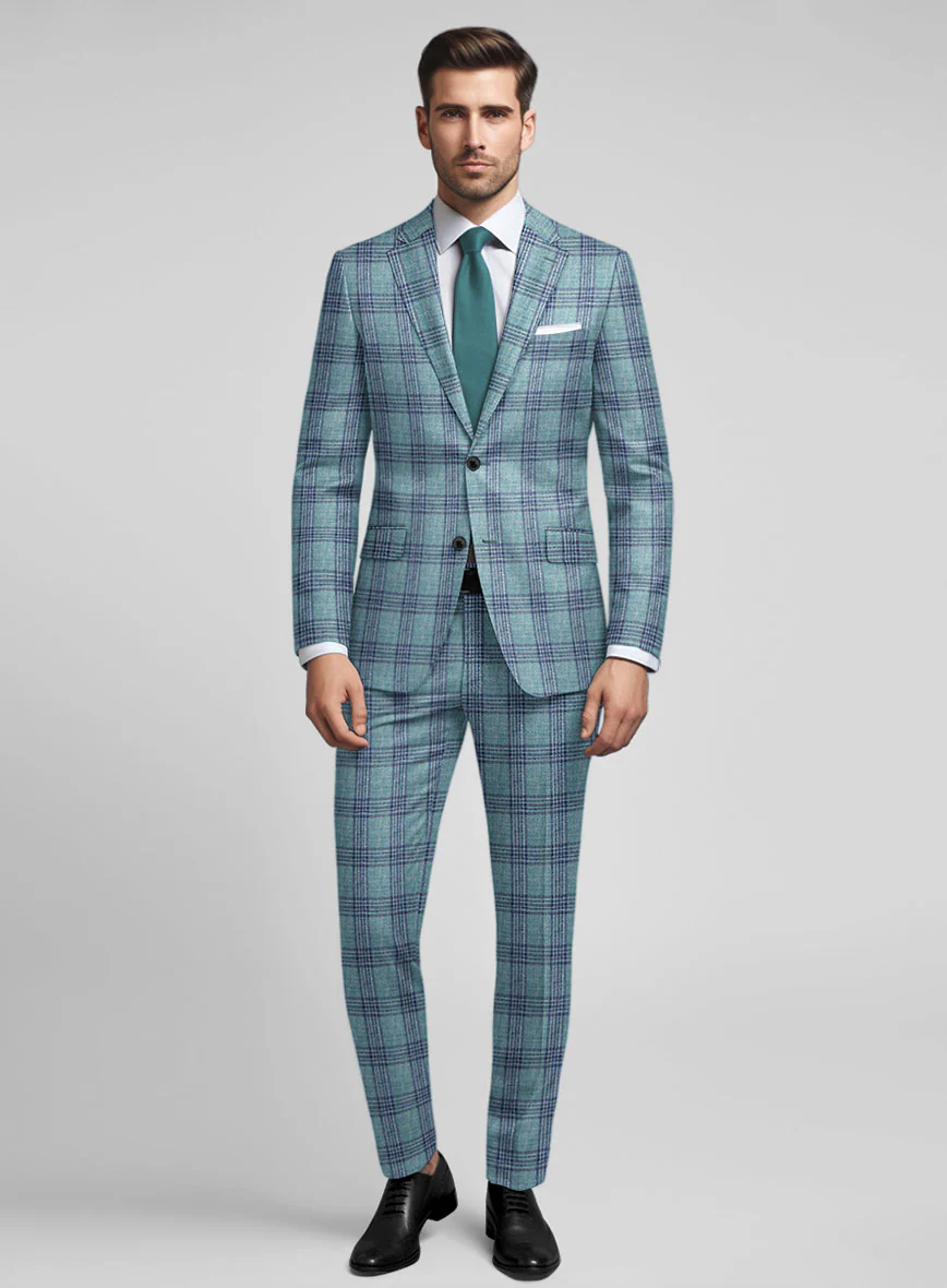 Noble Manuelita Blue Wool Silk Linen Suit