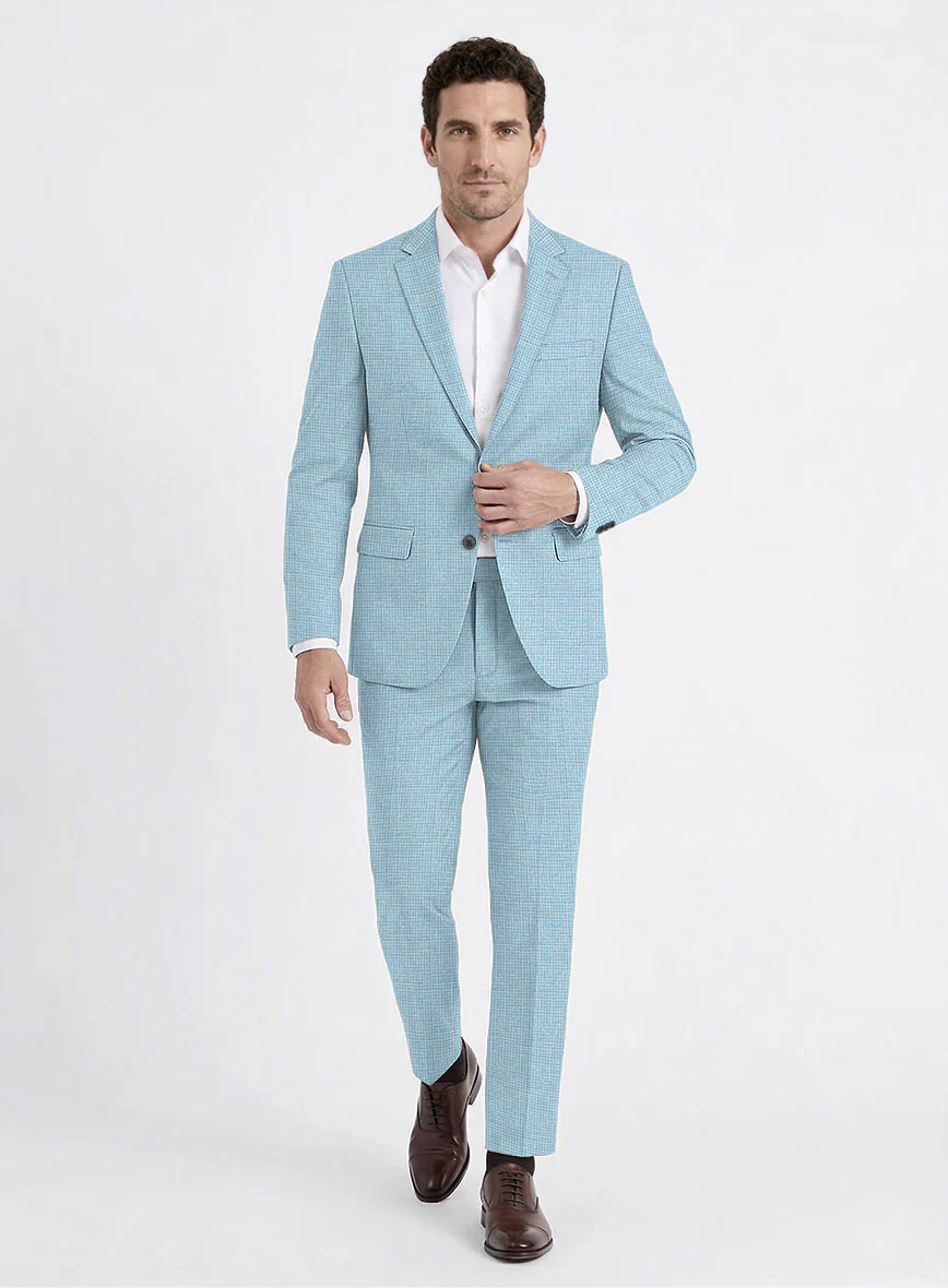 Noble Martina Blue Wool Silk Linen Suit