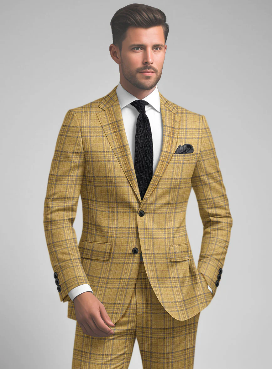 Noble Ochre Check Wool Silk Linen Suit - Image 3
