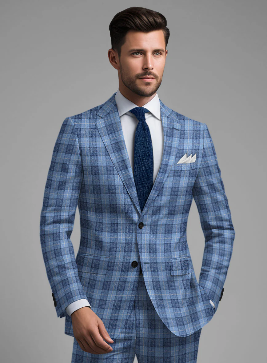 Noble Pilar Blue Wool Silk Linen Suit - Image 3
