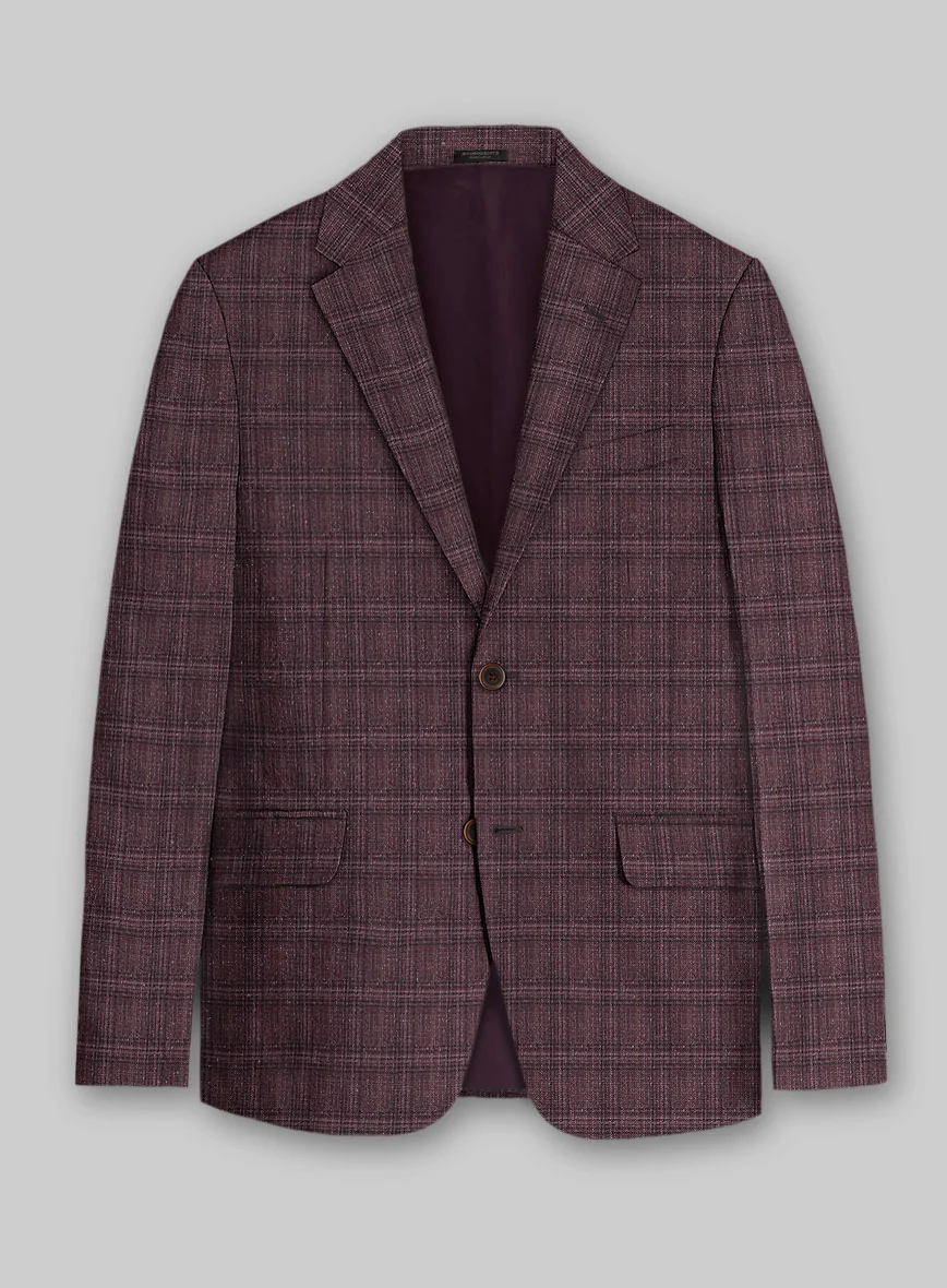 Noble Purple Check Wool Silk Linen Jacket