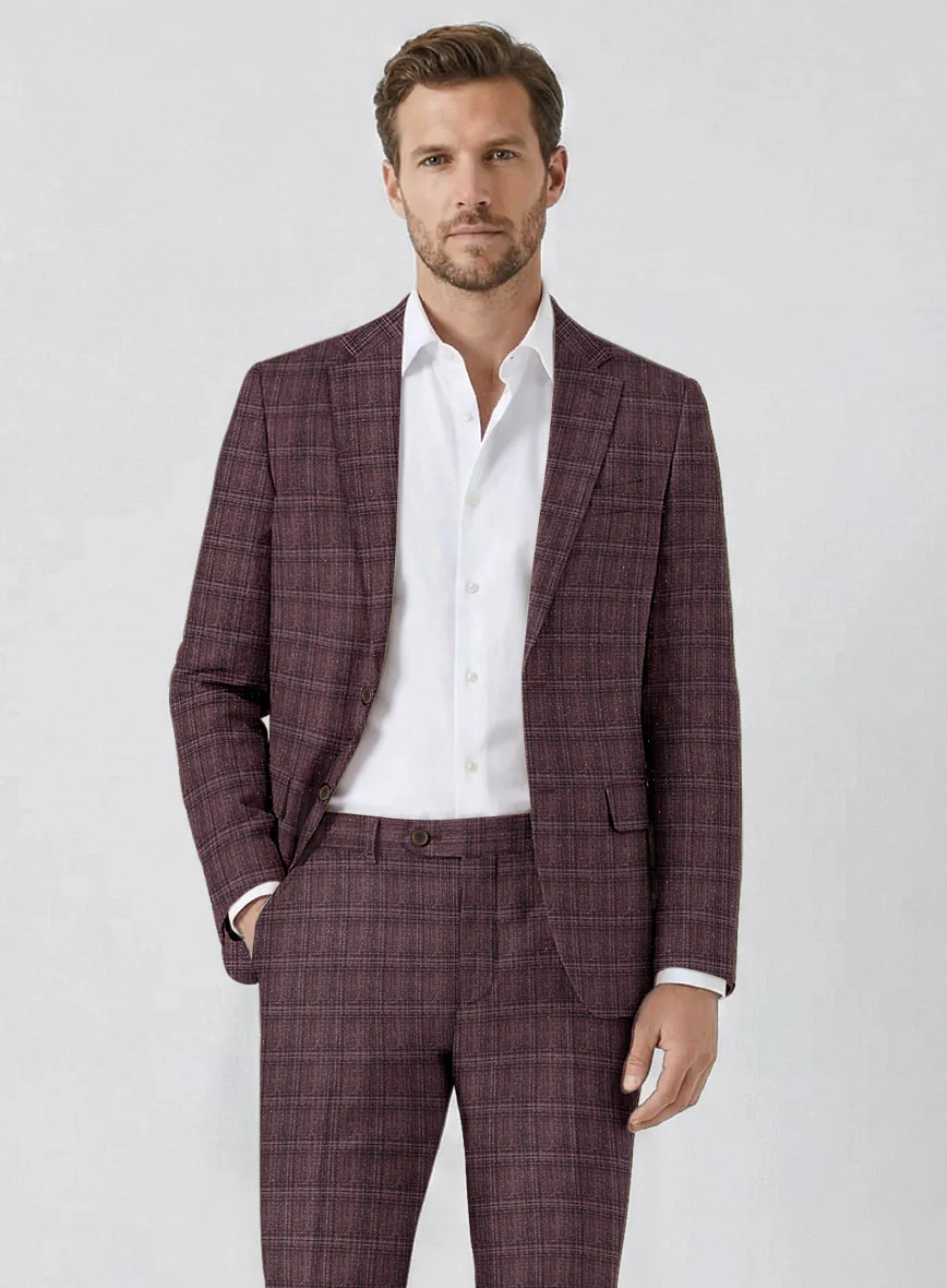 Noble Purple Check Wool Silk Linen Jacket - Image 2