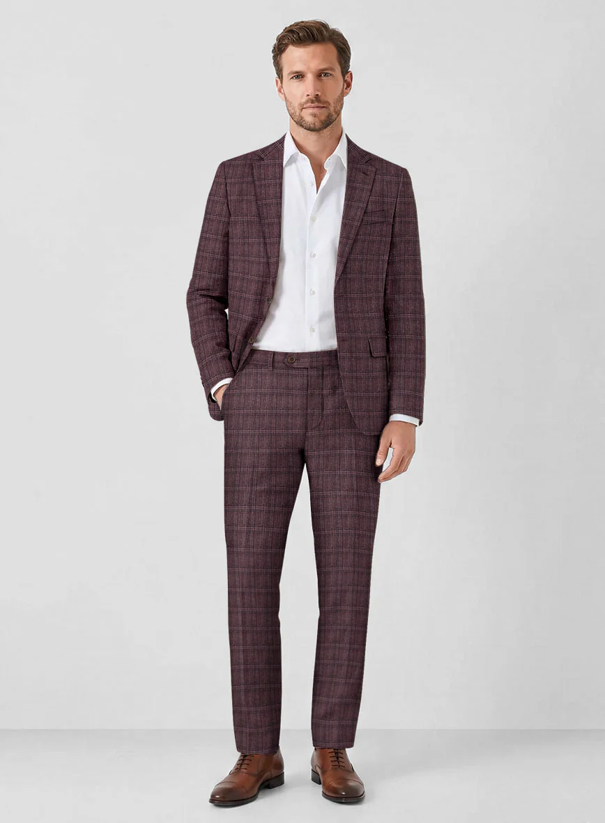 Noble Purple Check Wool Silk Linen Suit