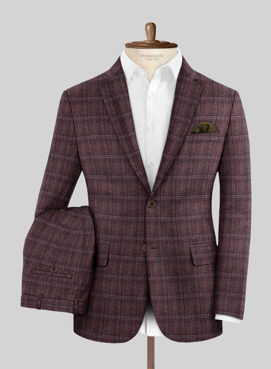 Noble Purple Check Wool Silk Linen Suit - Image 2