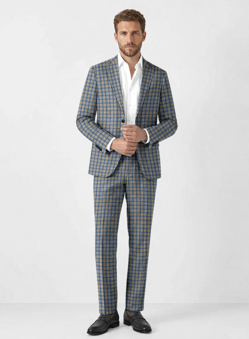 Noble Raquel Blue Wool Silk Linen Suit