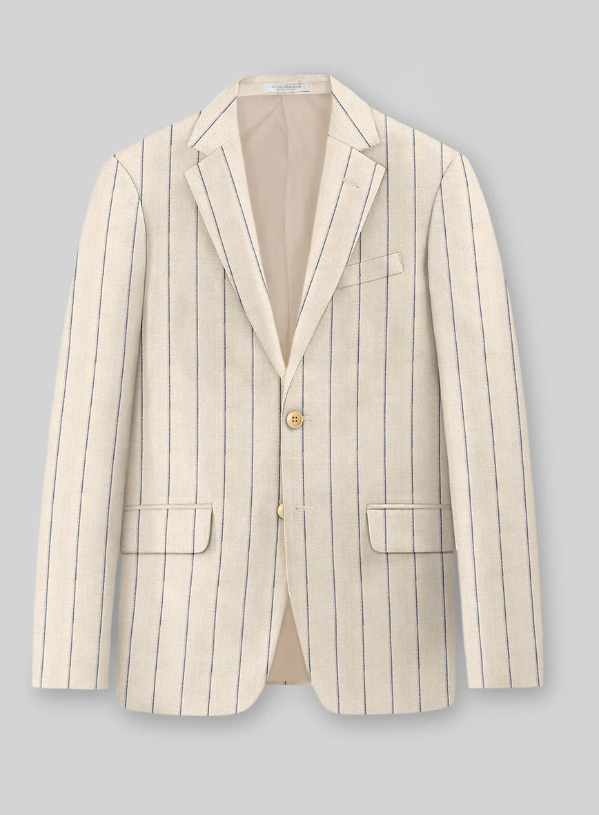 Noble Rosaria Cream Stripe Cotton Silk Linen Suit - Image 3