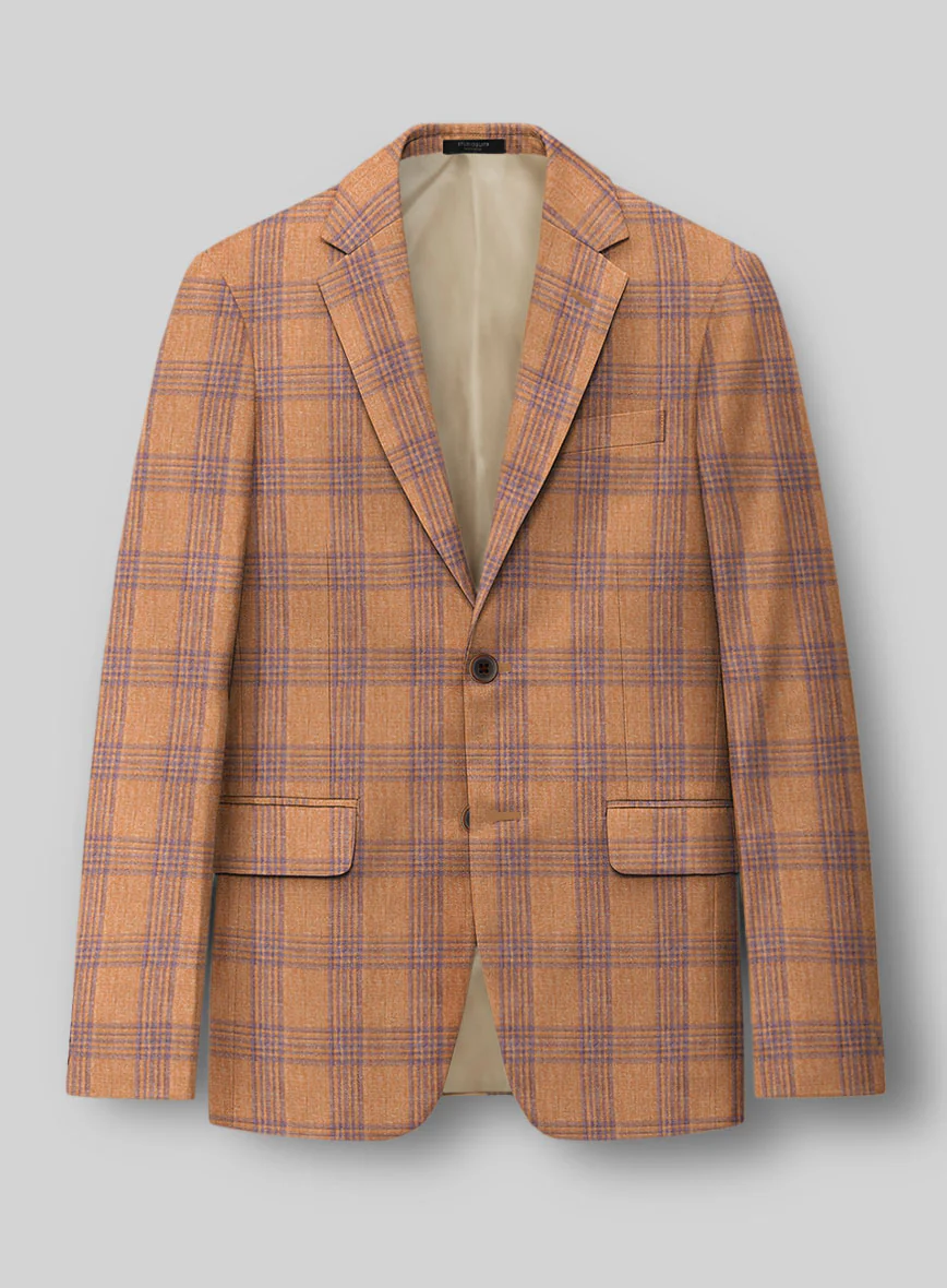 Noble Rust Check Wool Silk Linen Jacket