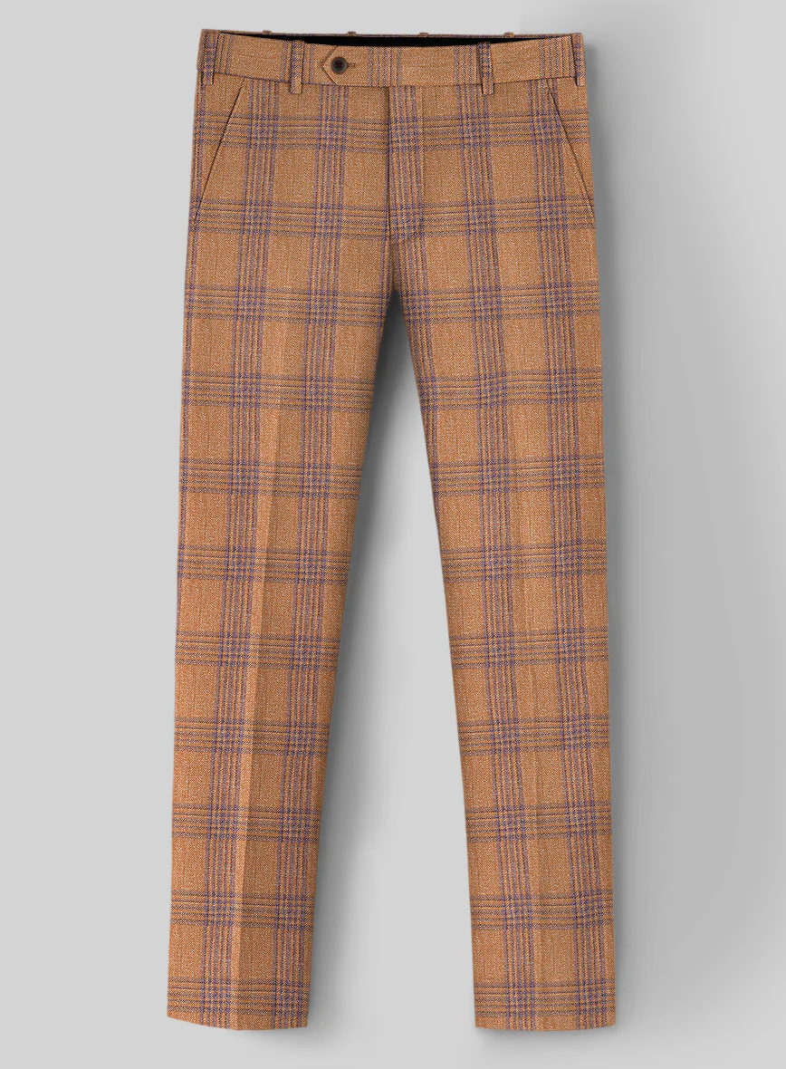 Noble Rust Check Wool Silk Linen Pants - Image 2
