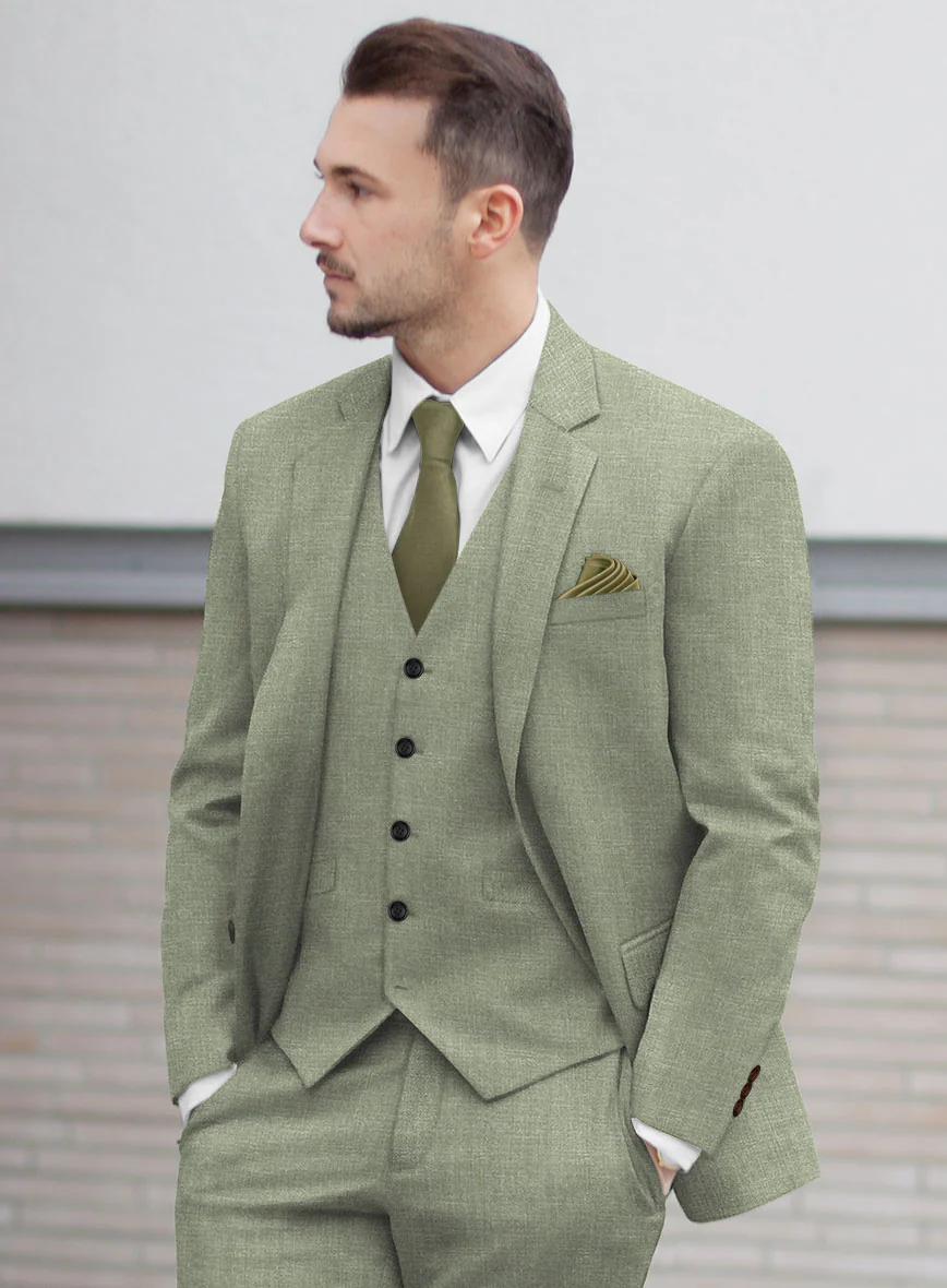 Noble Sage Green Wool Silk Linen Suit - Image 3