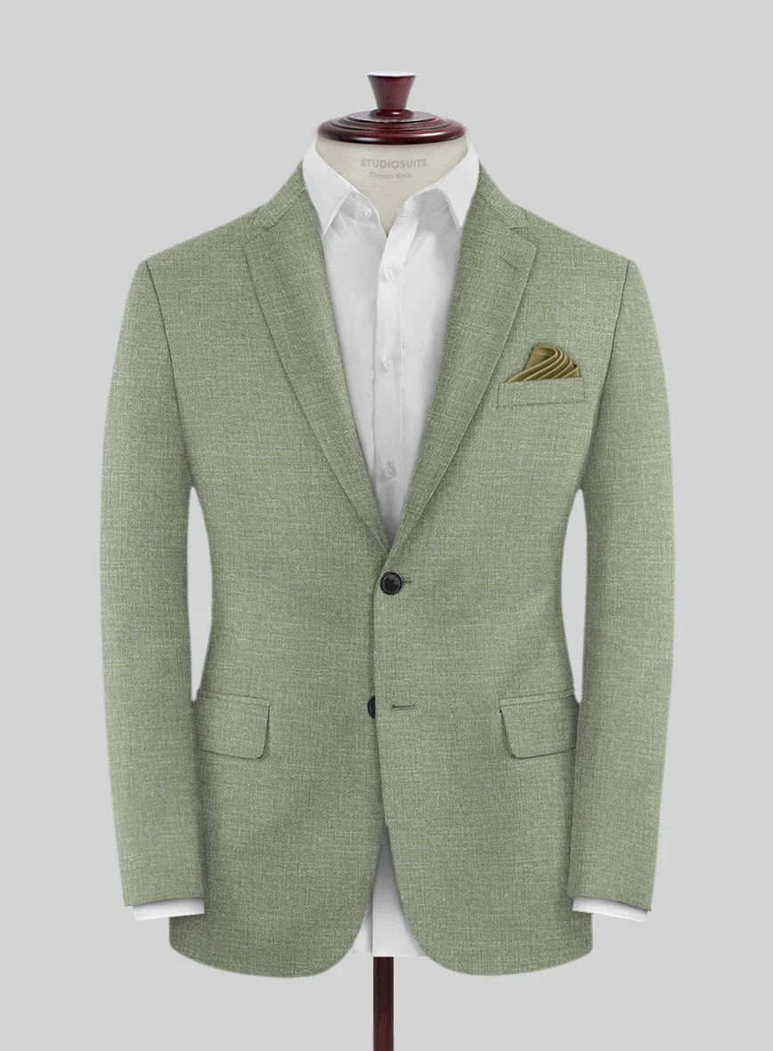 Noble Sage Green Wool Silk Linen Suit - Image 4