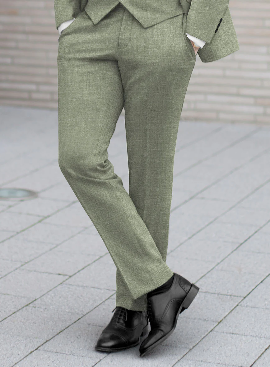 Noble Sage Green Wool Silk Linen Suit - Image 5