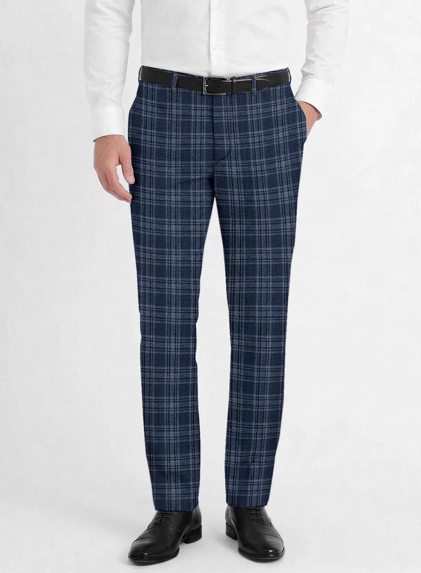 Noble Sandro Blue Wool Silk Linen Pants