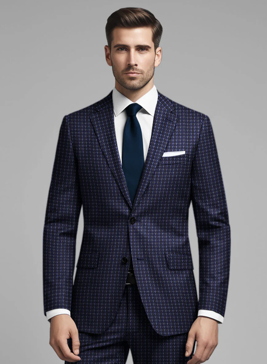 Noble Silk Navy Blue Houndstooth Jacket - Image 2