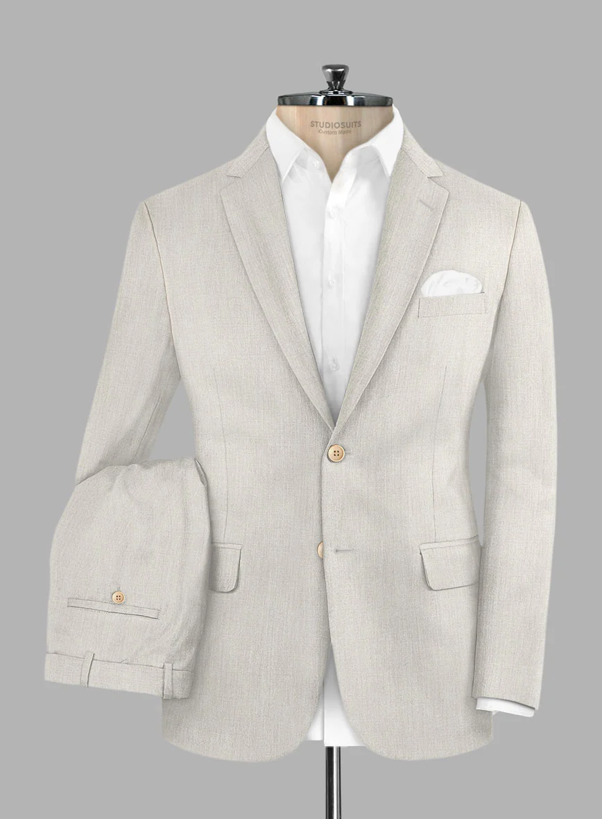 Noble Stone Beige Wool Silk Linen Suit - Image 2