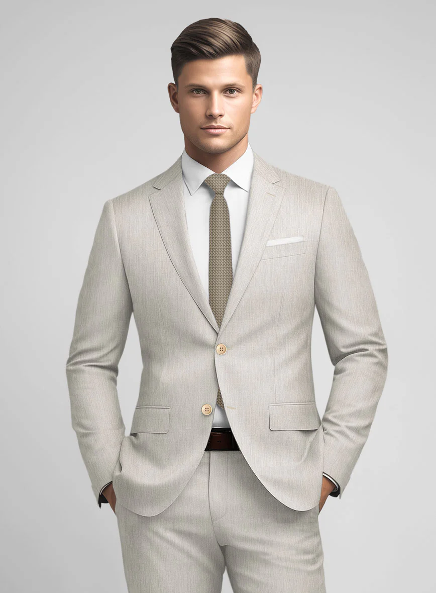 Noble Stone Beige Wool Silk Linen Suit - Image 3