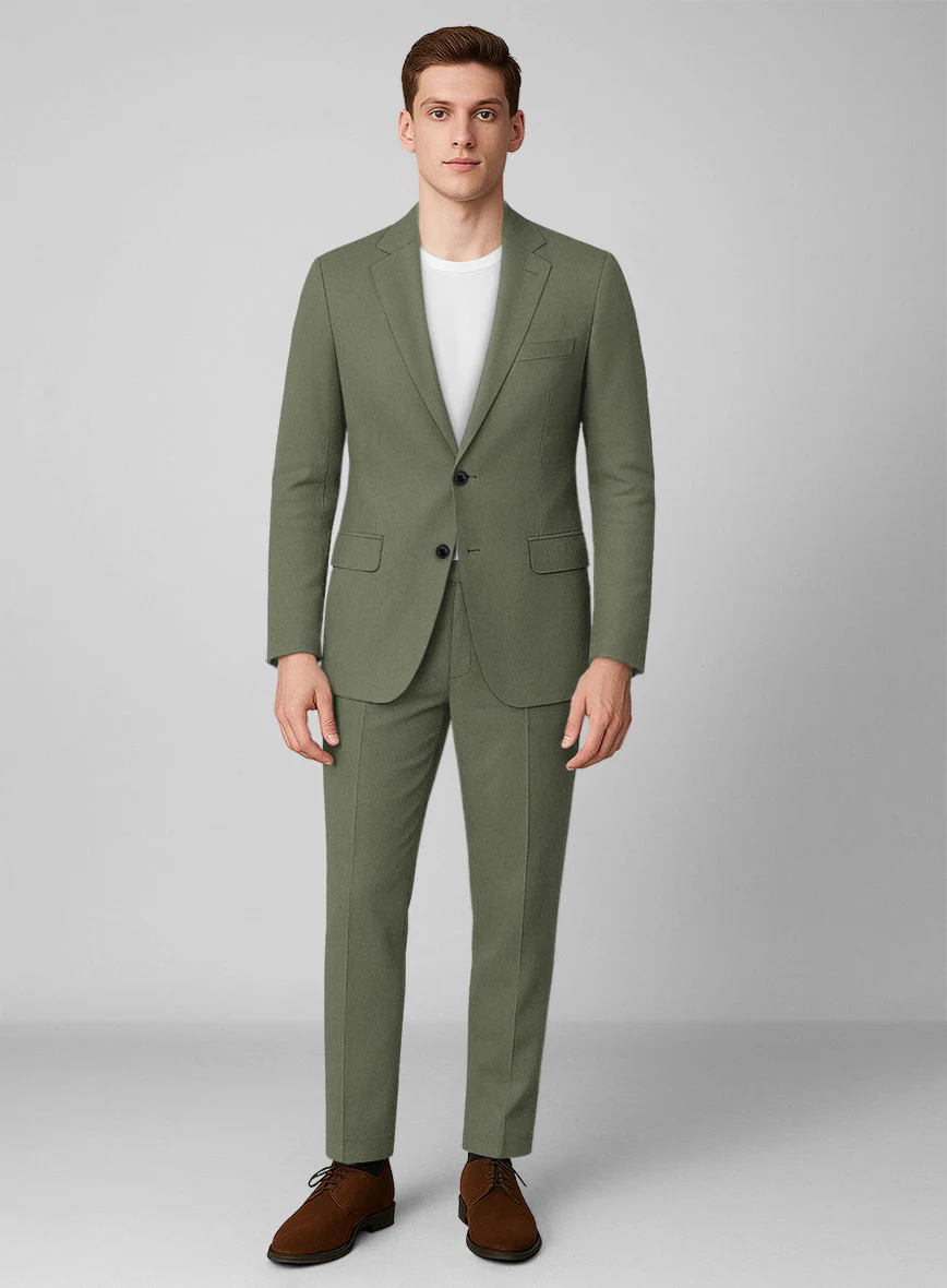 Olive Green Napoli Stretch Light Weight Cotton Suit
