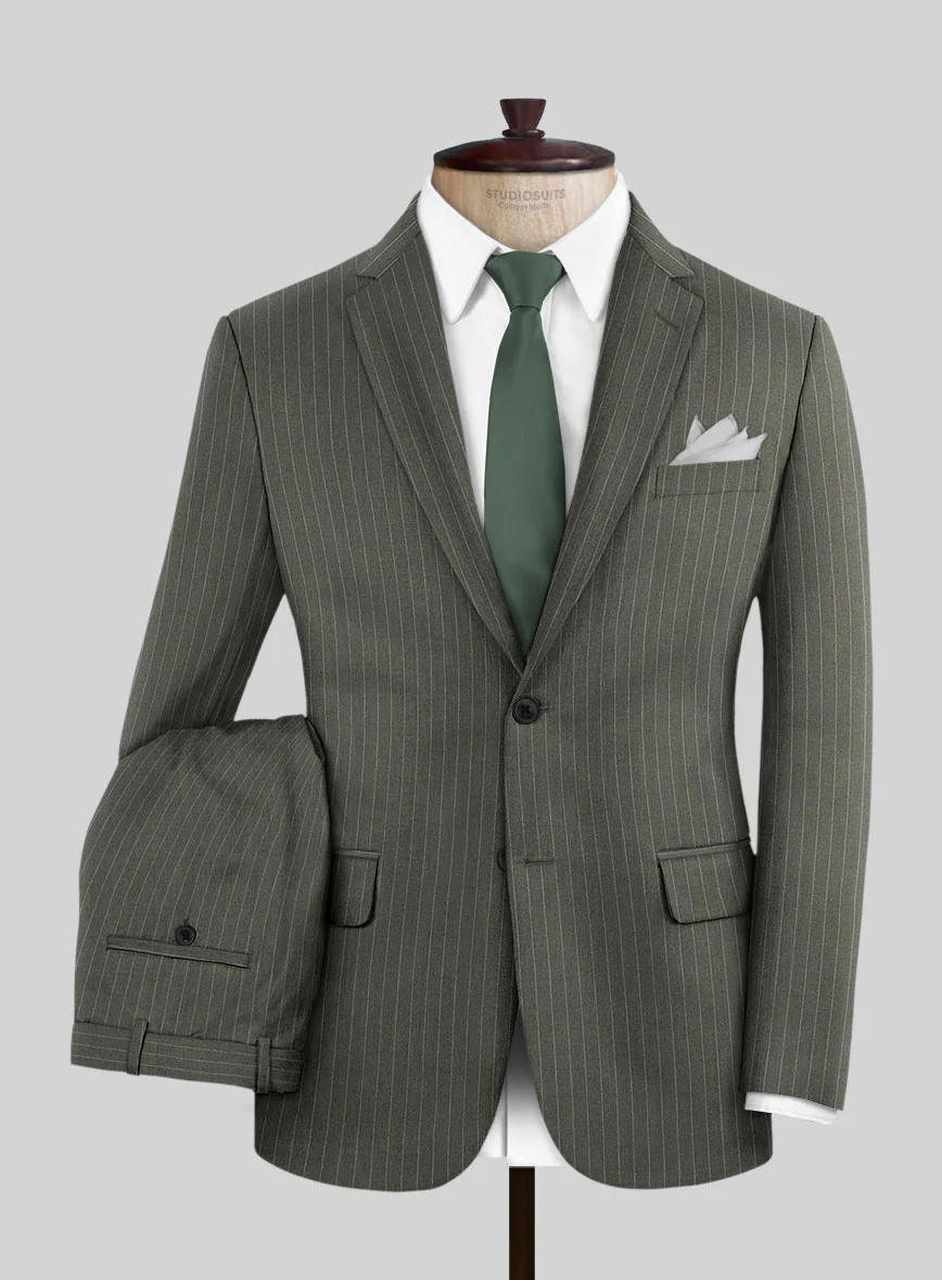 Olive Green Pinstripe Suit - Image 2