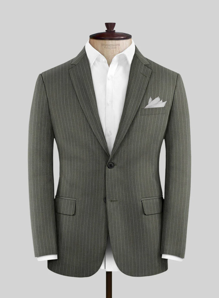 Olive Green Pinstripe Suit - Image 4