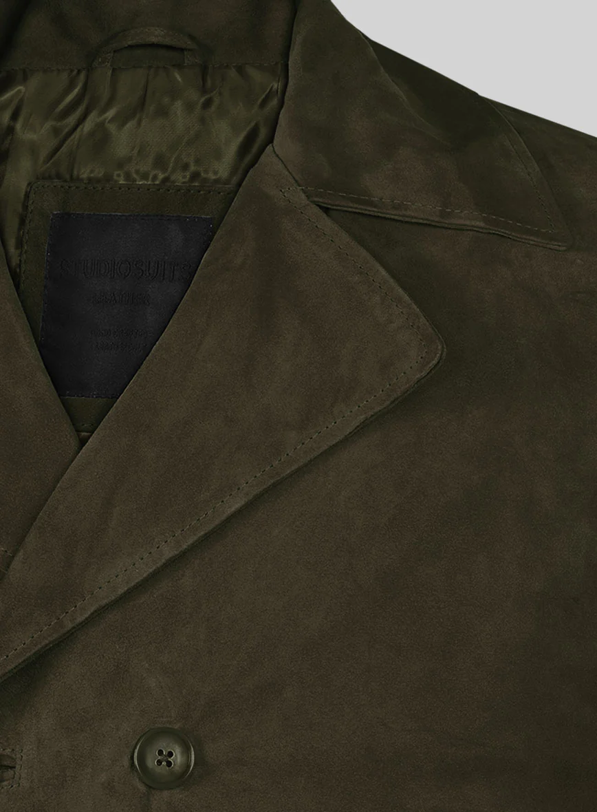 Olive Green Suede Leather Pea Coat - Image 4