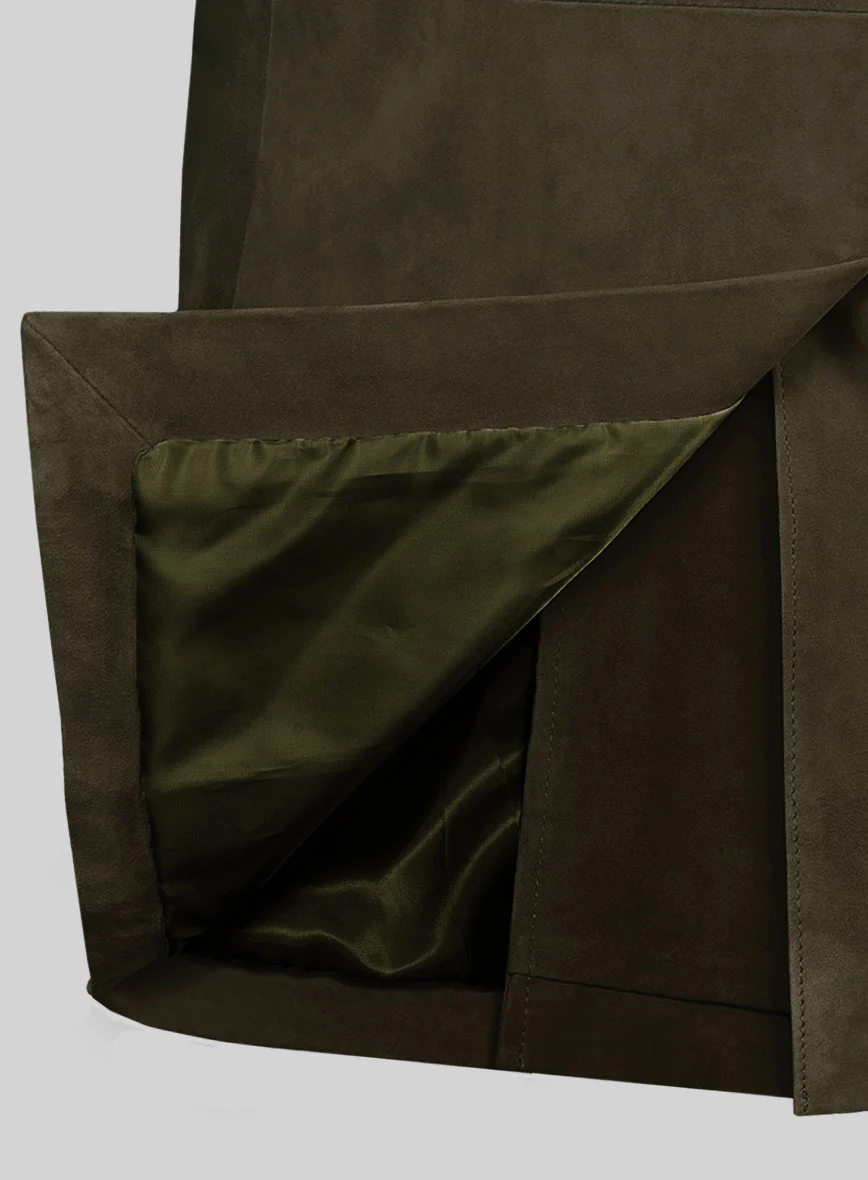Olive Green Suede Leather Pea Coat - Image 5