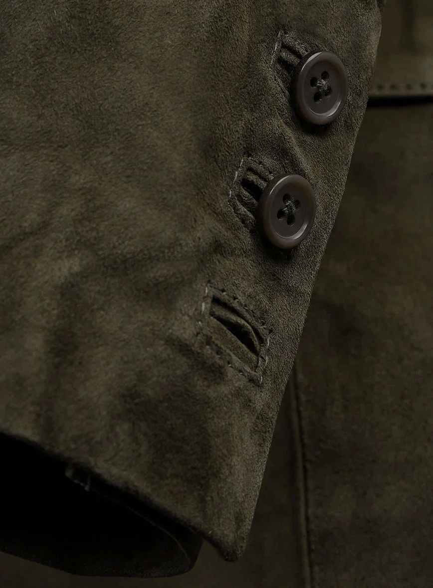 Olive Green Suede Leather Suit - Image 3