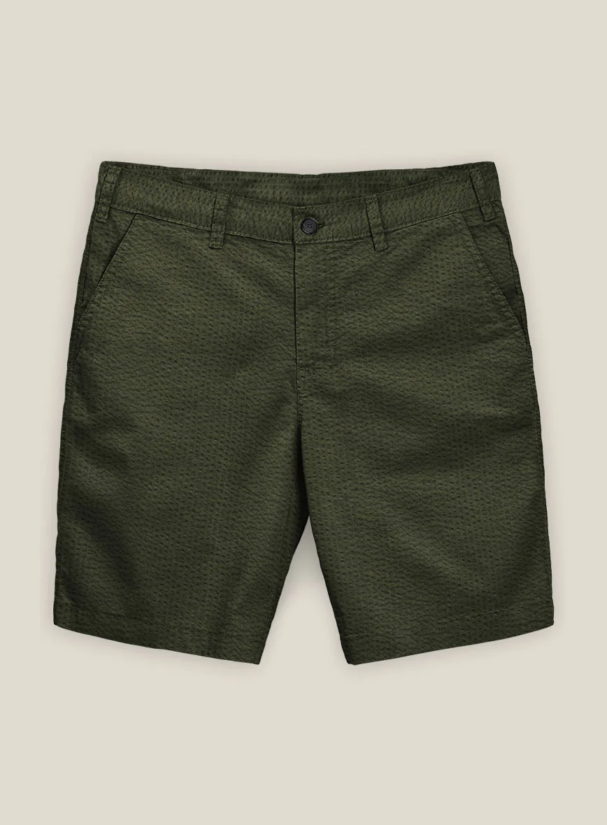 Olive Seersucker Shorts