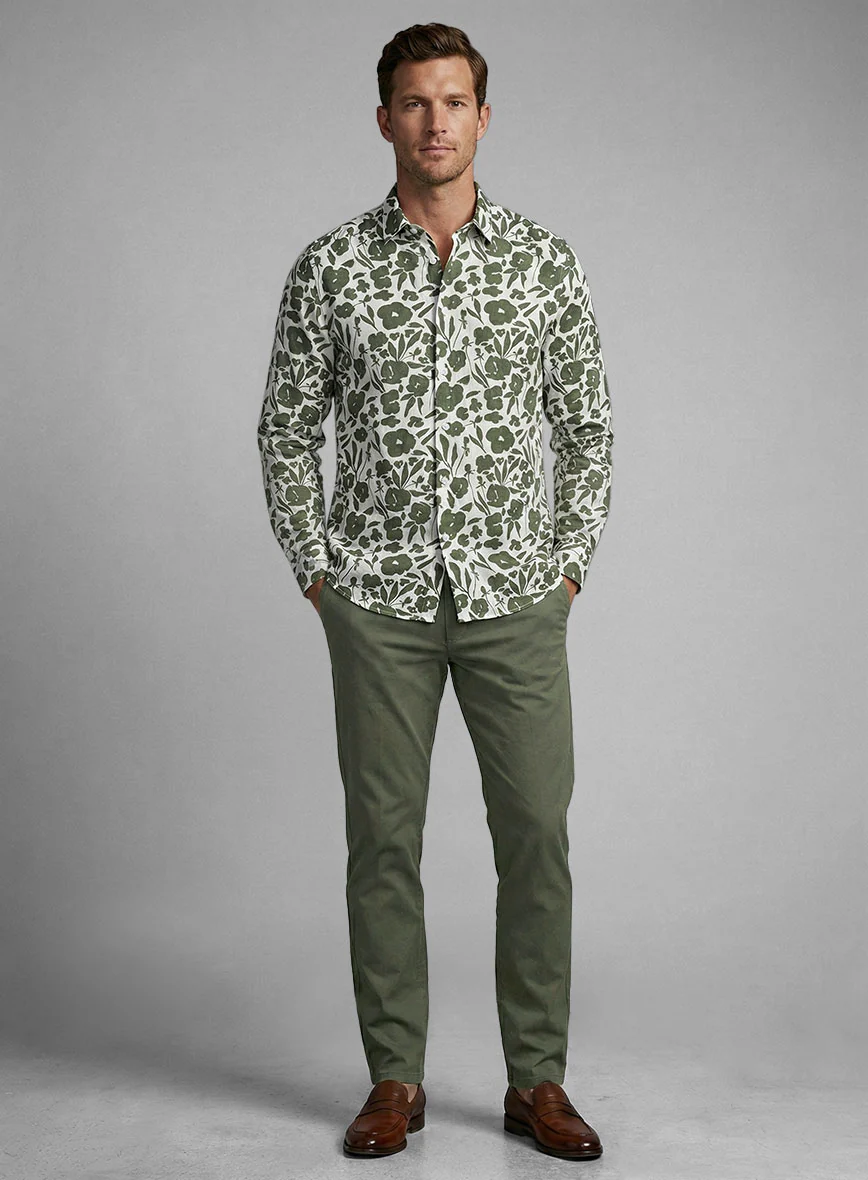 Olive Silhouette Cotton Shirt - Image 4