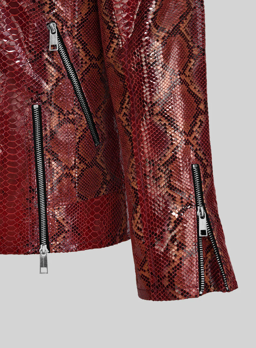 Opulent Bold Red Python Leather Jacket - Image 5