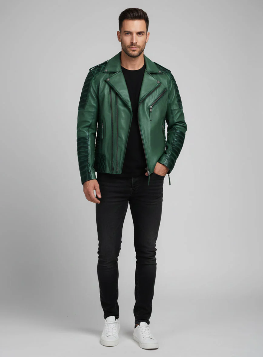 Outlaw Burnt Green Leather Jacket - Image 2