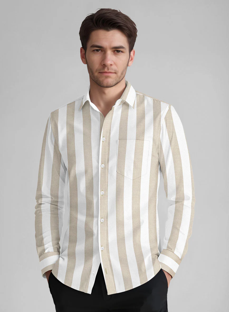 Oxford Brown Wide Stripe Cotton Shirt - Image 3