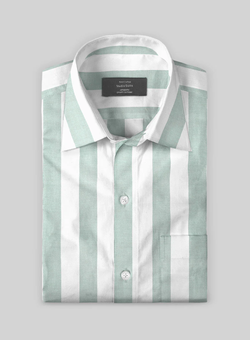 Oxford Green Wide Stripe Cotton Shirt