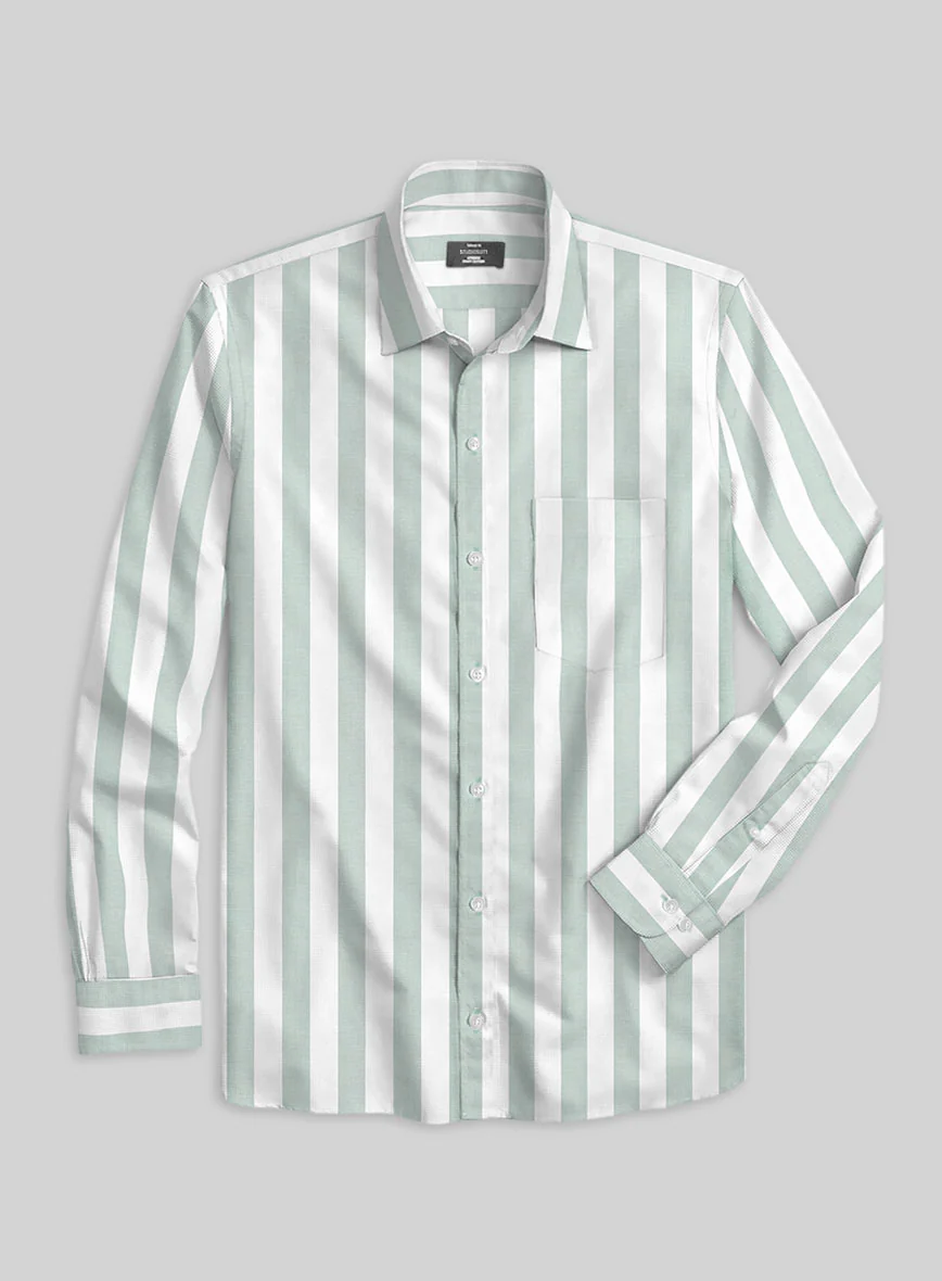 Oxford Green Wide Stripe Cotton Shirt - Image 3