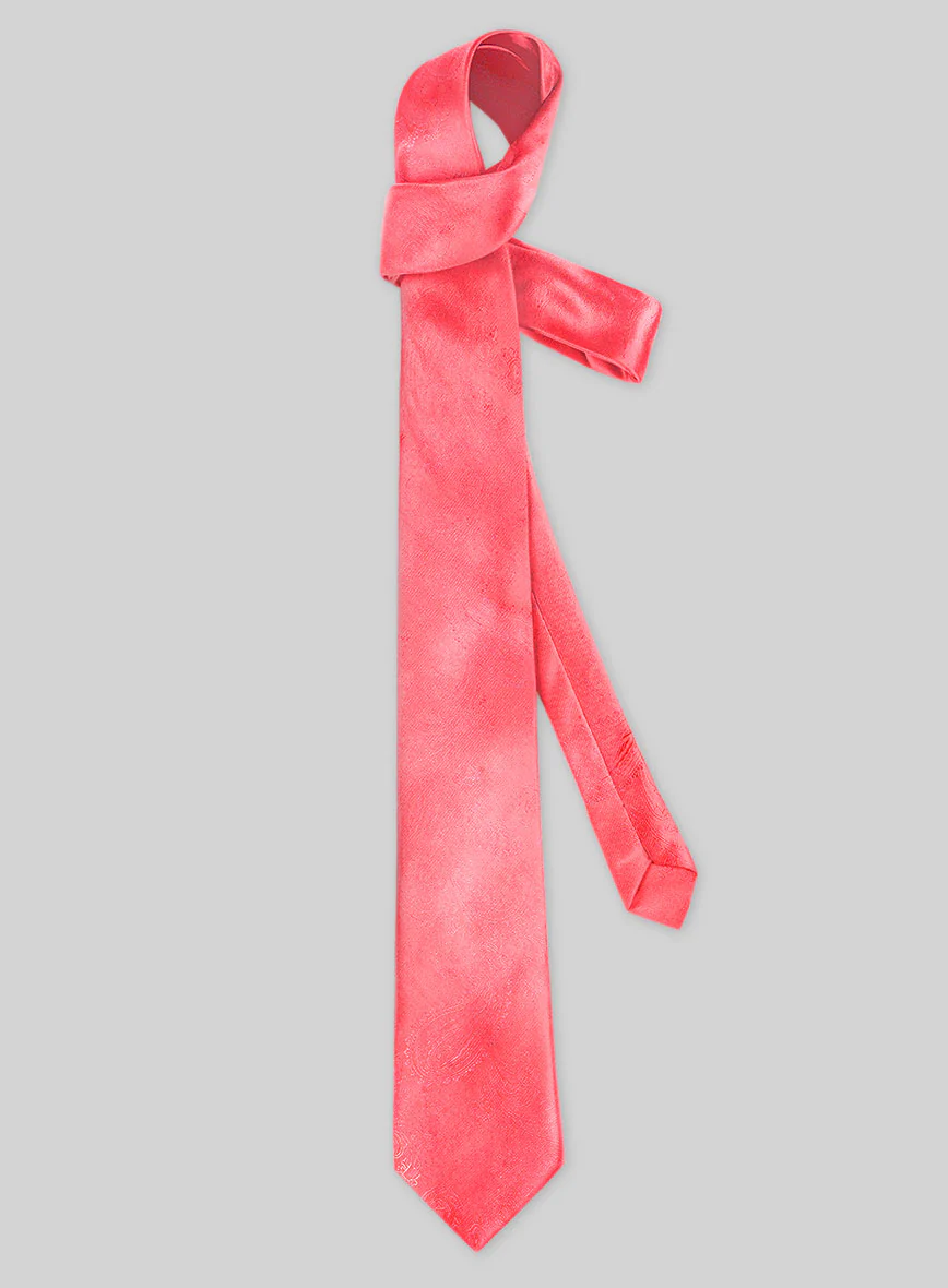 Paisley Neon Pink Satin Tie - Image 2