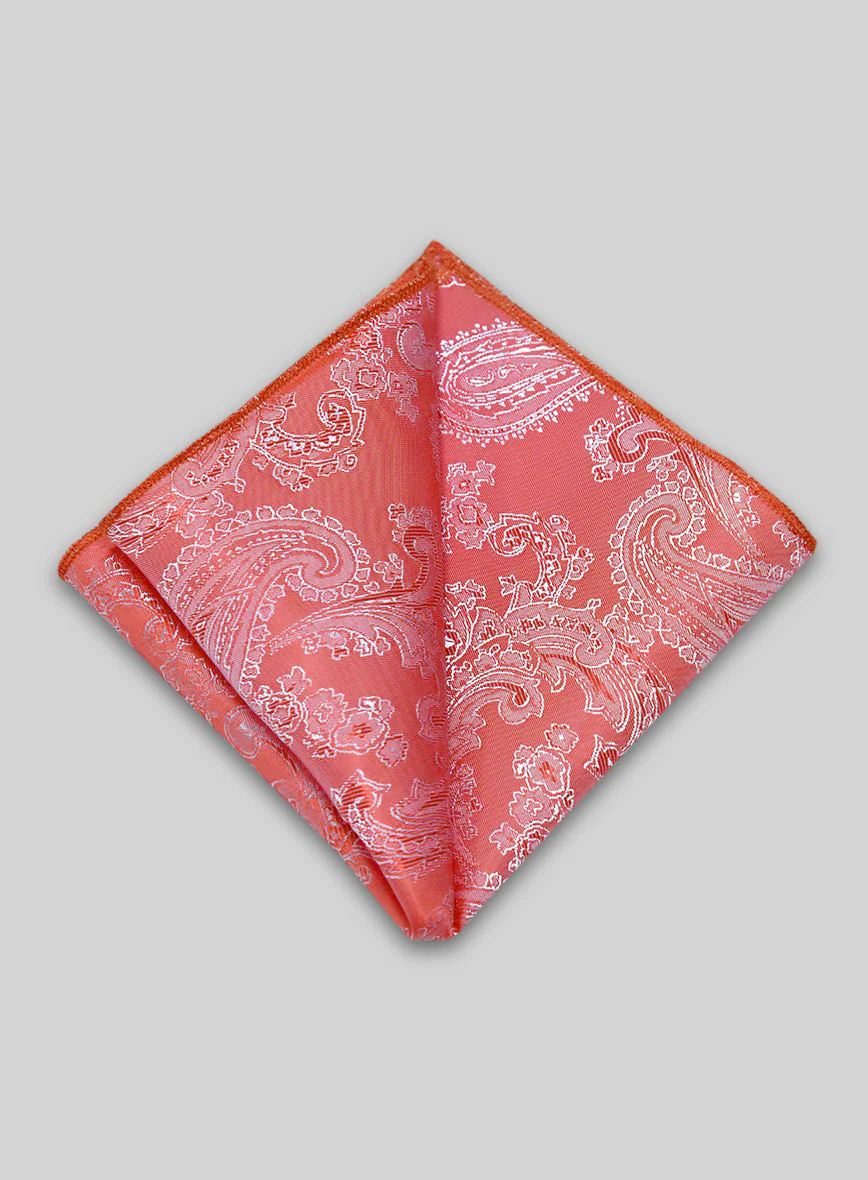 Paisley Pocket Square - Coral Pink - Image 2