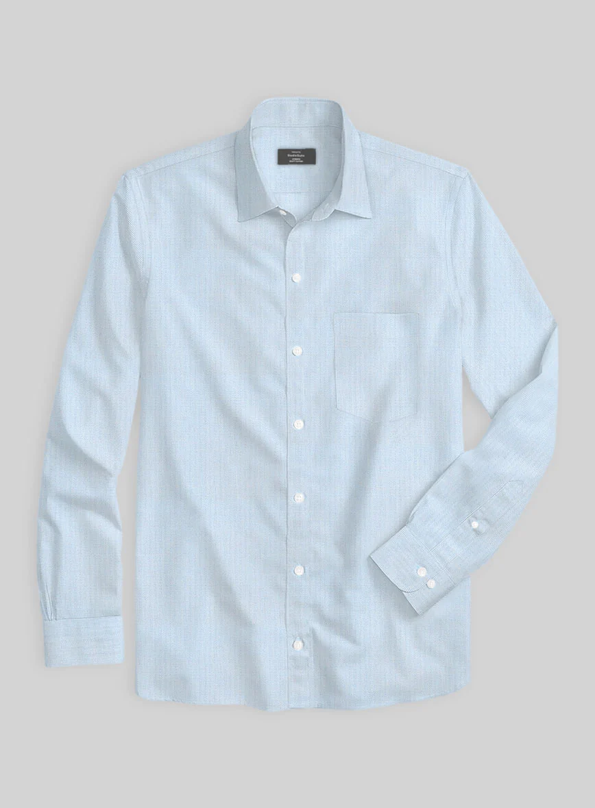 Powder Blue Herringbone Cotton Shirt - Image 2