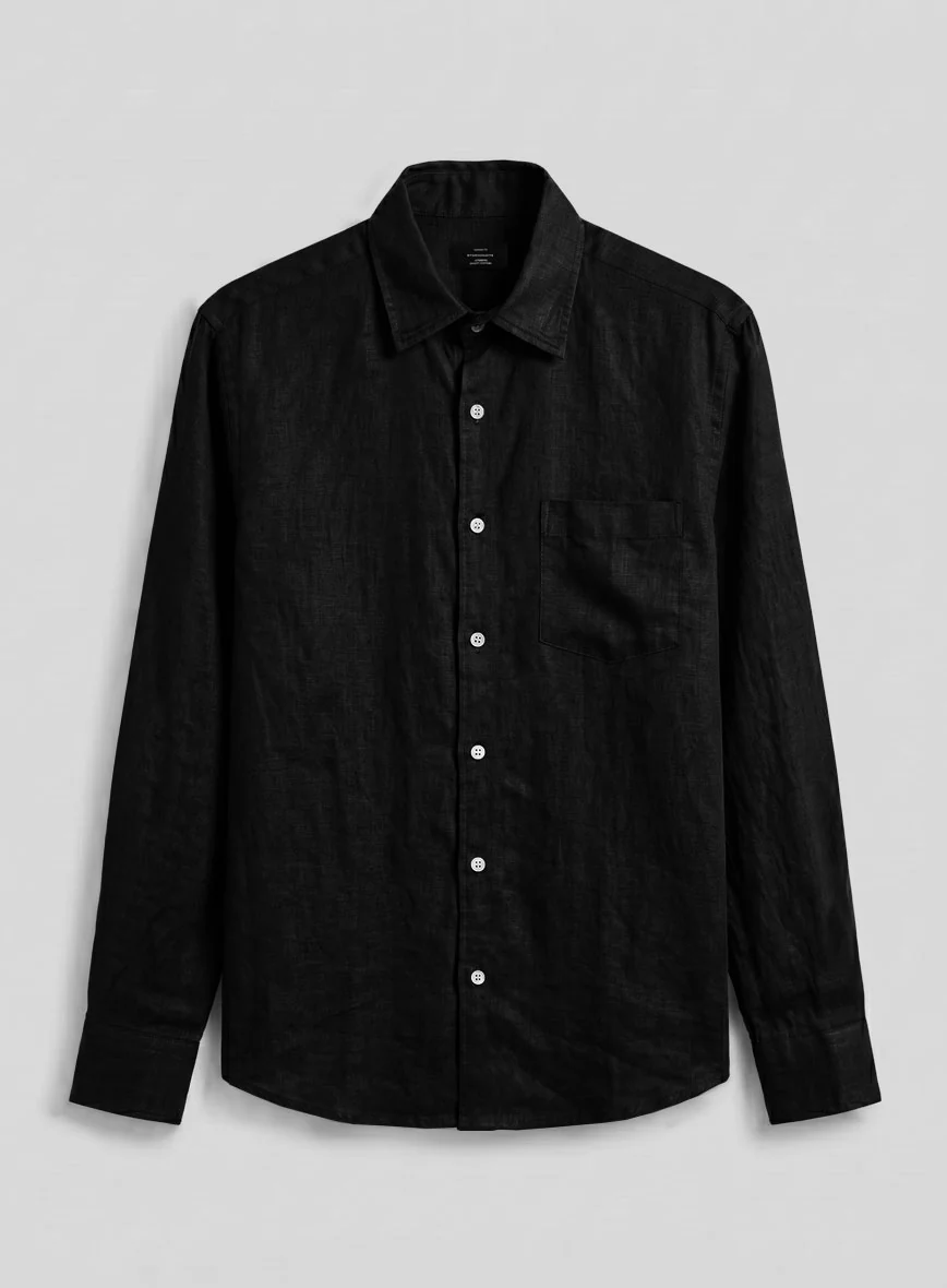 Pure Black Linen Shirt - Image 3