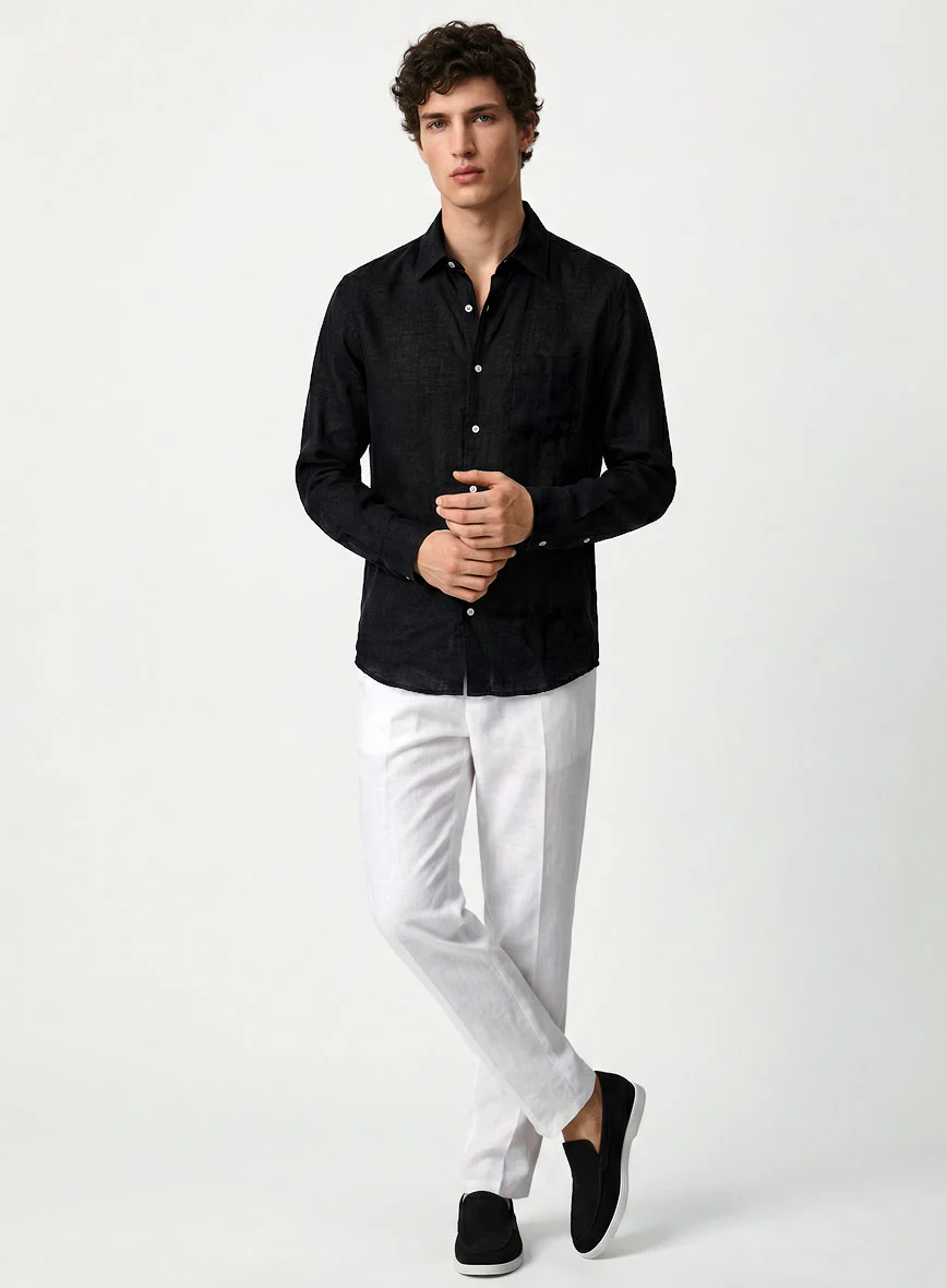 Pure Black Linen Shirt - Image 4