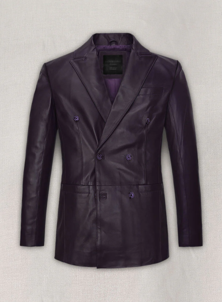 Purple Hampton Double Breasted Leather Blazer