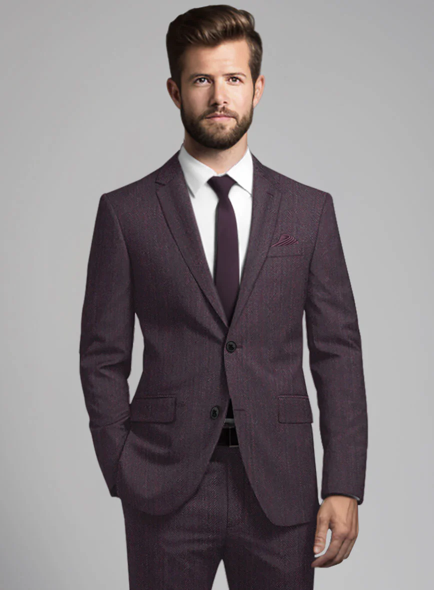 Purple Herringbone Wool Suit - Image 4
